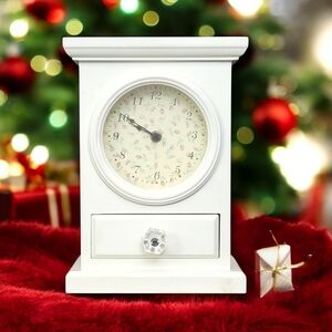 Elegant White Mantel Clock with Drawer